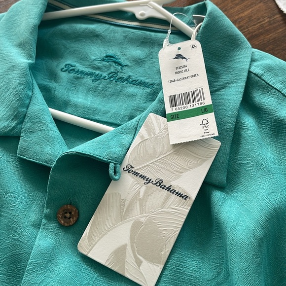 Tommy Bahama Short Sleeve Silk Button Up Silk Green Tropical Isle Shirt sz Large - Picture 15 of 15